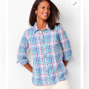 NEW Talbots Women’s Gingham Plaid Button Down Shirt 1X Spring Preppy Classy